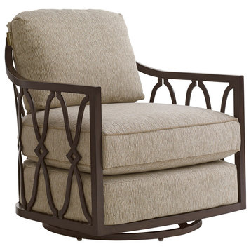 Tommy Royal Kahala X-Pattern Swivel Chair in Deep Umber/Plain Cushions