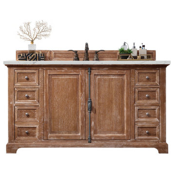 Providence 60" Single Vanity Cabinet, Driftwood, 3CM Ethereal Noctis Quartz Top
