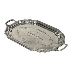 Etched French Tray With Handles, Antique Silver