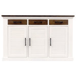 Yosemite Home Decor - Logan Kitchen Island - Enhance your kitchen space with this 57'' wide island featuring a solid wood butcher block top and drawer facades emphesized by a white cabinet with shutter-style doors. Designed to accommodate your kitchenware and prep space needs in style, this functional piece offers a seamless blend of elegance and practicality.