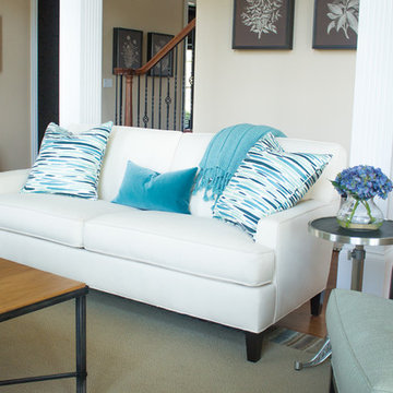 White Living Room with Nearly Natural Blooming Hydrangea