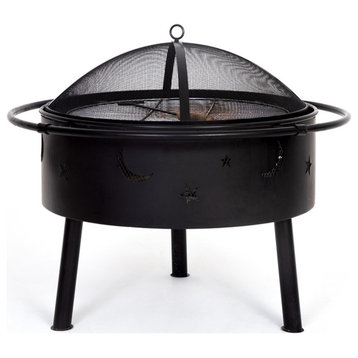 Afuera Living Traditional Moon Steel Wood Burning Fire Pit in Black