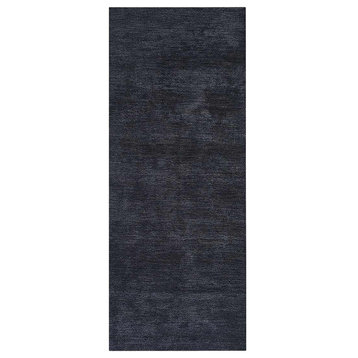Hand Knotted Loom Silk Area Rug Solid Charcoal