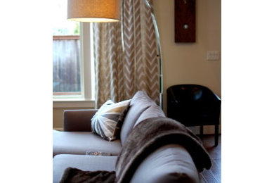 Example of a minimalist family room design in Portland