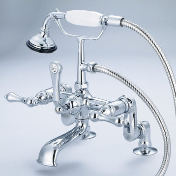 Vintage Adjustable Center Deck Mount Tub Faucet w/Handheld Shower, Lever handles