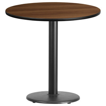 30" Round Walnut Laminate Table Top With 18" Round Table Height Base