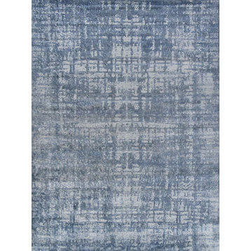 Antolini Hand Loomed Bamboo Silk and Cotton Blue/Ivory/Gray Area Rug, 12'x15'