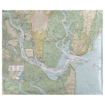 Betsy Drake St Simons Sound, GA Nautical Map Fleece Throw