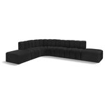 Meridian Furniture - Arc Boucle Fabric Upholstered 7-Pc. L-Shaped Modular Sectional, Black - Give your living room or den the perfect blend of style and versatility with this Arc boucle fabric curved modular Sectional. Part of the Arc modular furniture collection, this Sectional comes upholstered in rich black boucle fabric and features deep channel tufting that adds a touch of luxury while enhancing comfort and support. A seamless combination of form and function, this chair can be used with other Arc pieces to create a myriad of configurations in your well-curated room.