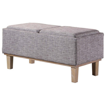 17" Wood Brown And Gray Upholstered 100% Polyester Entryway Bench With Flip Top