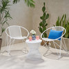 Janice Modern Outdoor Iron Chat Set With Side Table, Matte White