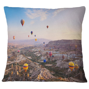 Hot Air Balloon Flying Photography Throw Pillow, 16"x16"