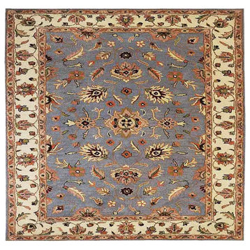 Hand Tufted Wool Area Rug Oriental Blue White