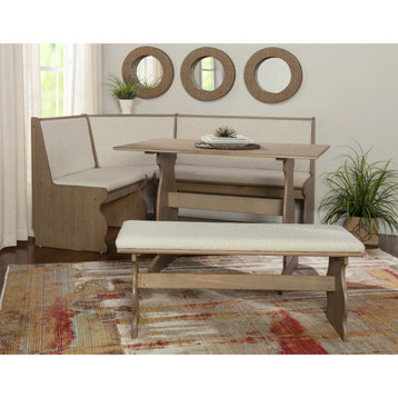 Corner Nook Dining Set, Large Rectangular Table & Cushioned Seat, Natural/Wheat