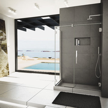 Shower and tub enclosures with matching acrylic bases