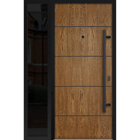 Exterior Prehung Steel Door Deux 6683  Oak Side Exterior Window Left hand