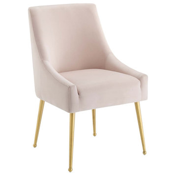 Velvet Accent Chair, Brushed Gold Dining Chair, Glam Modern Side Chair, Pink