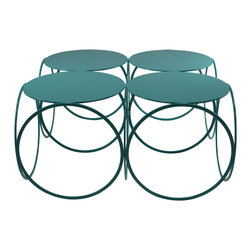 CUSTOM METAL CREATION - "4 Rings" Coffee Table, Turquoise - Table Basse