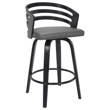 Jayden 26" Counterstool, Black Brush Wood Finish & Gray Faux Leather, Counterstool