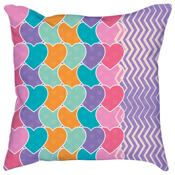 Multicolored Hearts Chevron Pattern Pillow Cover