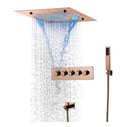 LED Musical Shower System, Hand Shower, Rose Gold B - Remote Control Light - Showerheads And Body Sprays