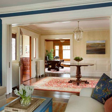 Serene & Color-Infused Waban Victorian: Living Room, Foyer and Library