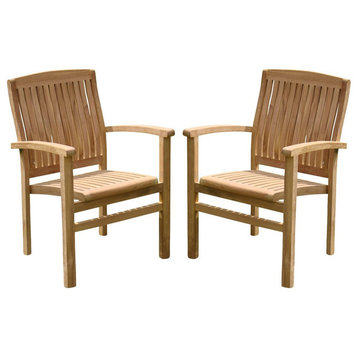 Wave Stacking Arm Chairs, Teak Outdoor Dining Patio, Set of 2