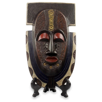 Royal Posture African Wood Mask and Stand