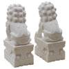 31in Grand White Marble Chinese Foo Dogs Statues - Free Threshold Delivery