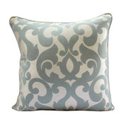 Blue Gray Damask 26"x26" Jacquard Weave Euro Pillow Shams, Forever Damask