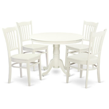 5-Piece Set With a Round Kitchen Table and 4 Wood Dinette Chairs
