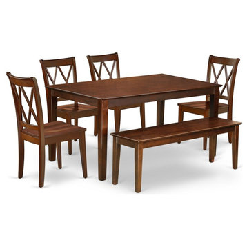 East West Furniture Capri 6-piece Wood Dining Set with X-Back Chairs in Mahogany