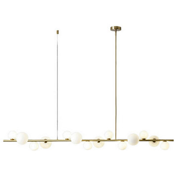 Horizontal Linear Chandelier With Ball Lamps, White, L68.9x43.3", Warm Light