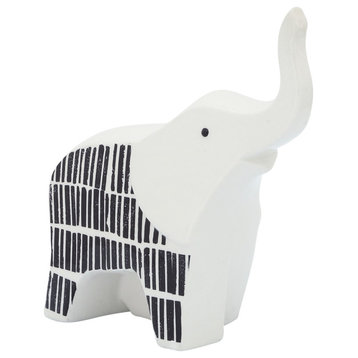 Ceramic 7"L Elephant Trunk Up, Black/White