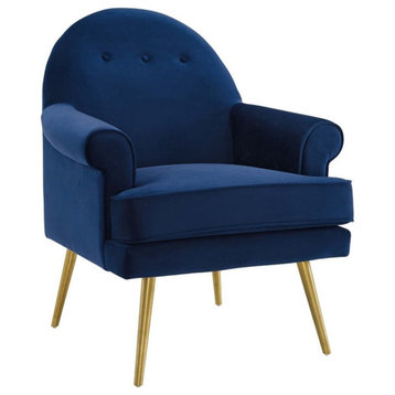 Modway Revive Tufted Button Performance Velvet Accent Armchair in Navy
