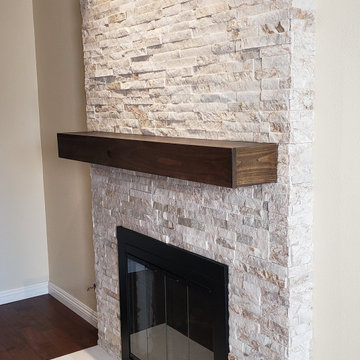 Stacks on Stacks Stacked Stone Fireplace & Custom Mantle