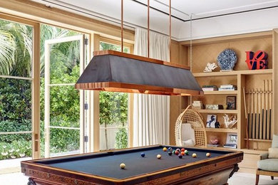 Example of a tuscan family room design in Chicago