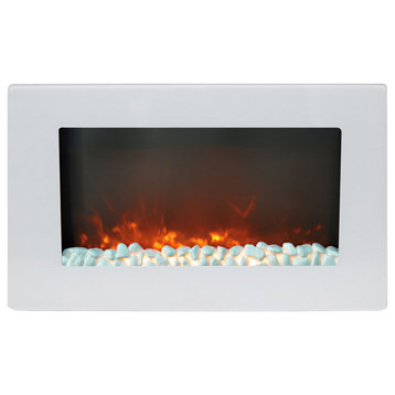 Callisto 30" Wall-Mount Electric Fireplace, White With Crystal Rock Display