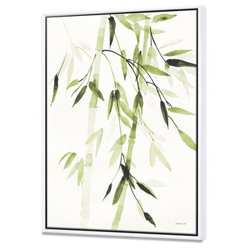 Designart Simplist Bamboo Leaves Ii Lake House Framed Artwork, White, 16x32