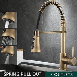 Antique Brass SPRING Type Pull Out Rotatable Kitchen Sink Faucet TF0548A - Kitchen Faucets