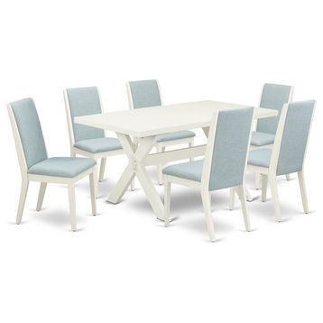 East West Furniture X-Style 7-piece Wood Dinette Set in Linen White