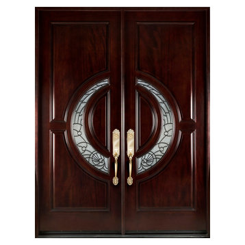 M580E 32"x80"x2 Right Hand Swing-In Exterior Front Entry Double Wood Door