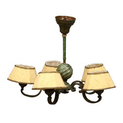 Swedish Patinated Metal Five-Candlearm Hanging Light - Lighting