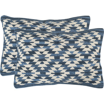 Navajo Diamond Pillow (Set of 2) - Blue, Down Feather, 12"x20"