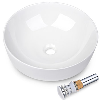 16" Round Porcelain Ceramic Bathroom Countertop Vessel Sink w/Pop up Drain