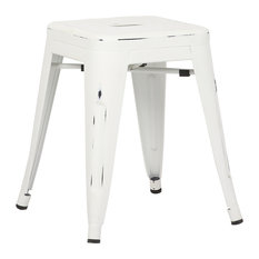 Poly and Bark - Trattoria 18" Stool, Distressed White - Bar Stools and Counter Stools