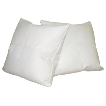 Square Genuine Leather Accent Throw Pillows, Set of 2, White, 18"x18"