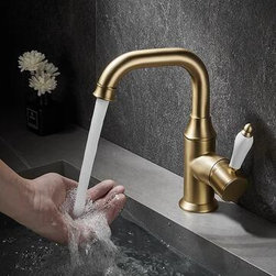 Antique Nickel Brushed Golden Brass Swivel Spout Mixer Bathroom Sink Faucet TG178F - Bathroom Sink Faucets