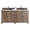 72" Double Vanity Cabinet, Driftwood, Carrara White Stone Top