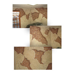Faux finish/distressed plaster revealing brick wall - Products
